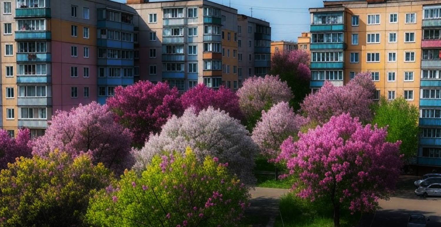 Цветущий город. Нейрофантазия на тему
